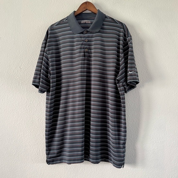 Nike Golf Fit Dry Striped Polo XXL Men's Black Shirt Breathable Mesh Button Neck - Picture 9 of 9